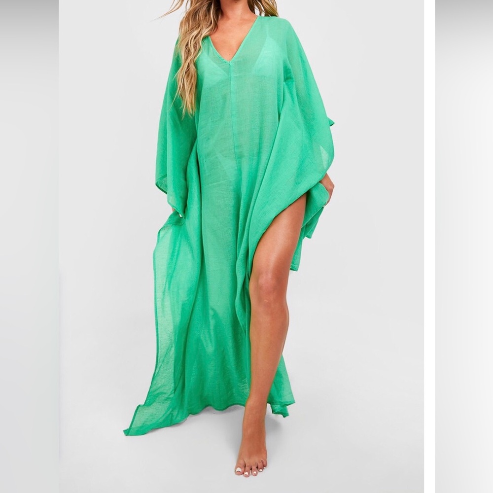 BEACHY BOHEMIAN GREEN MODERN KAFTAN linen blend!